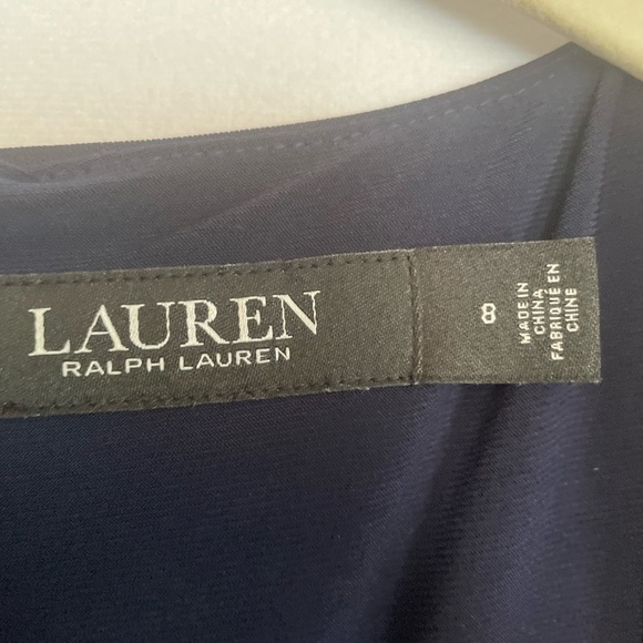 LAUREN Ralph Lauren Navy Jersey Cap Sleeve Embellished Cocktail Dress Size 8 - Picture 5 of 14